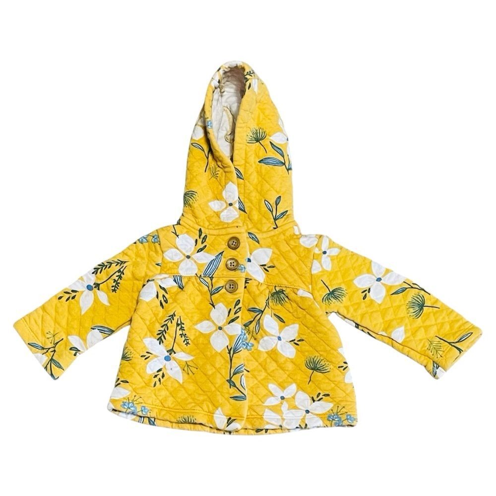 Carter's Yellow Quilted Floral Hooded Jacket 12M